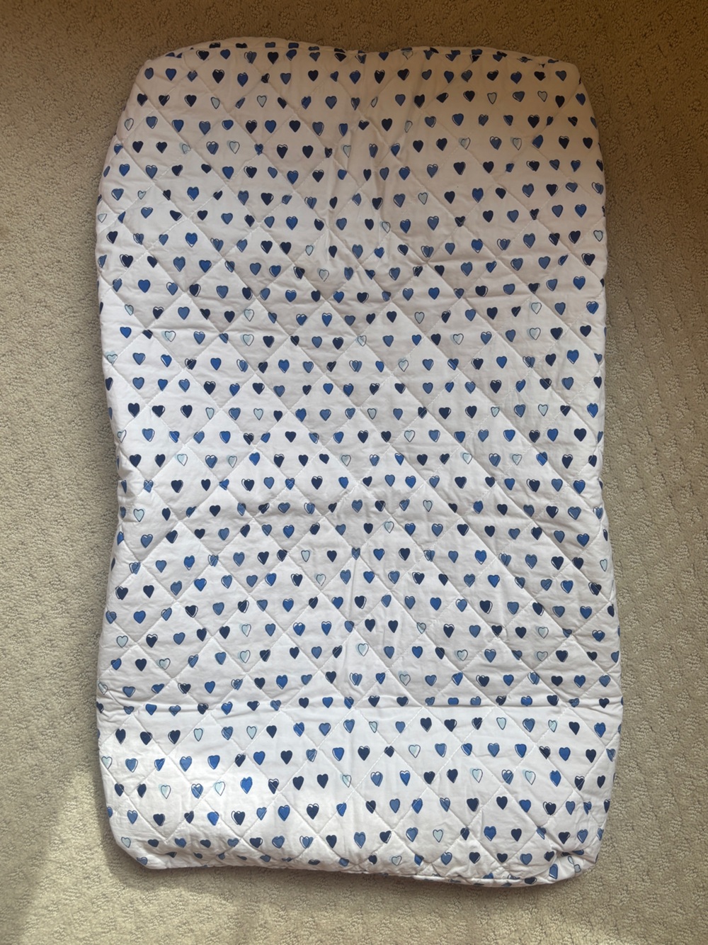 Roller Rabbit x Pottery Barn Kids White Changing Pad Cover with Blue Heart Print